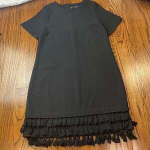 Zara Black Short Sleeve Mini Party Dress with Tiered Tassels Hem